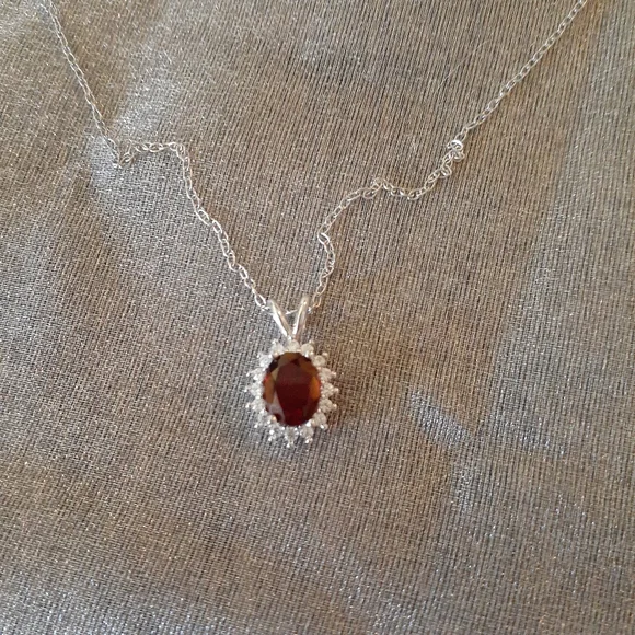 1/2 Price Marked Sterling Silver Genuine Garnet and White Topaz Pendant, Chain - Picture 6 of 12